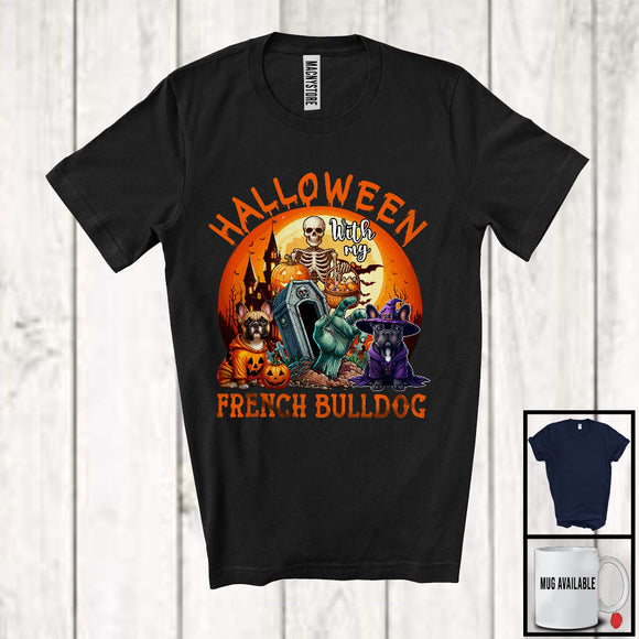 MacnyStore - Halloween With My French Bulldog; Scary Moon Skeleton Zombie Hand; Pumpkin Candy Lover T-Shirt