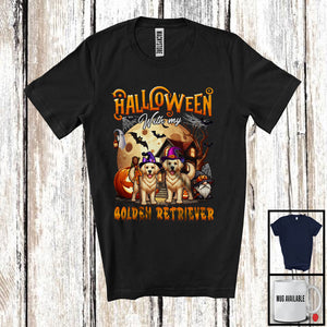 MacnyStore - Halloween With My Golden Retriever, Amazing Halloween Moon Witch, Castle Gnomes Pumpkin T-Shirt