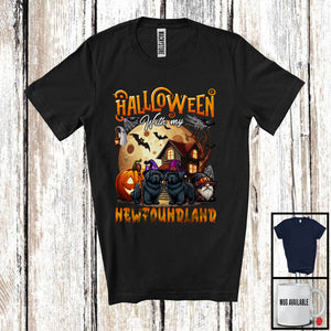 MacnyStore - Halloween With My Newfoundland, Amazing Halloween Moon Witch, Castle Gnomes Lover T-Shirt