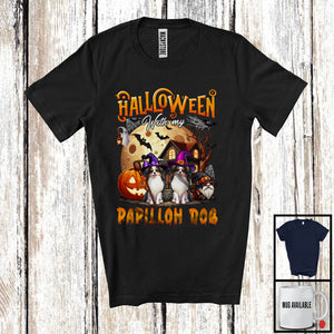 MacnyStore - Halloween With My Papillon Dog, Amazing Halloween Moon Witch, Castle Gnomes Pumpkin T-Shirt