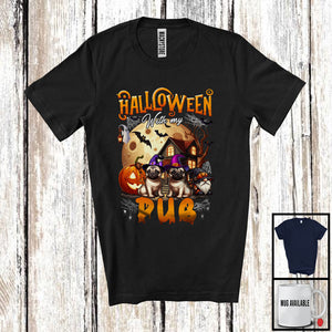 MacnyStore - Halloween With My Pug, Amazing Halloween Moon Witch, Castle Gnomes Pumpkin T-Shirt