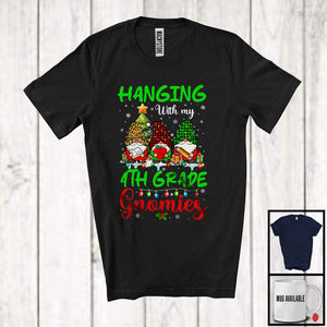 MacnyStore - Hanging With My 4th Grade Gnomies; Wonderful Christmas Three Leopard Plaid Gnomes; Family T-Shirt