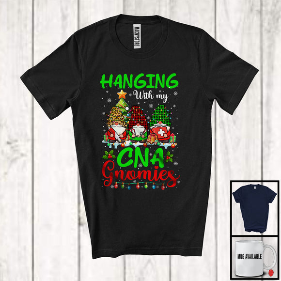 MacnyStore - Hanging With My CNA Gnomies; Wonderful Christmas Three Leopard Plaid Gnomes; Family Nurse T-Shirt