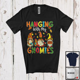 MacnyStore - Hanging With My Gnomies, Adorable Thanksgiving Three Gnomes Squad, Autumn Leaves Family T-Shirt