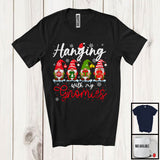 MacnyStore - Hanging With My Gnomies; Amusing Christmas Four Gnomes Snowing; Gnomies Family Group T-Shirt