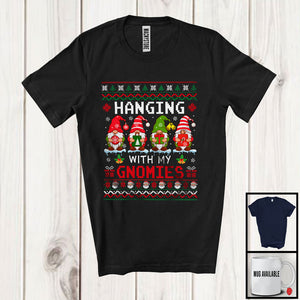 MacnyStore - Hanging With My Gnomies; Amusing Christmas Sweater Four Gnomes Snowing; Gnomies Family T-Shirt