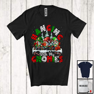 MacnyStore - Hanging With My Gnomies; Fantastic Christmas Group Of Three Gnomes; Snowing Family Group T-Shirt