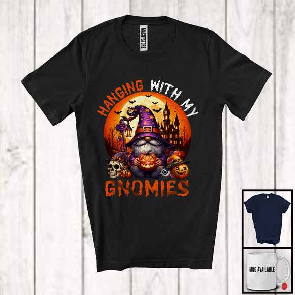 MacnyStore - Hanging With My Gnomies, Scary Halloween Costume Witch Gnome, Skull Pumpkin Lover T-Shirt
