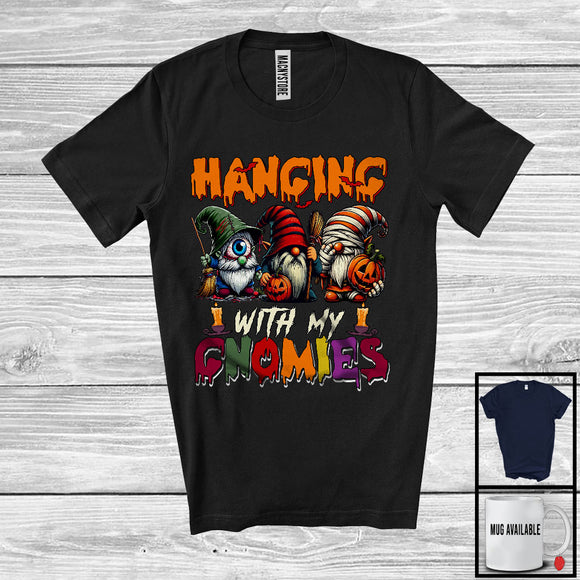 MacnyStore - Hanging With My Gnomies, Scary Halloween Three Zombie Mummy Gnomes, Family Group T-Shirt