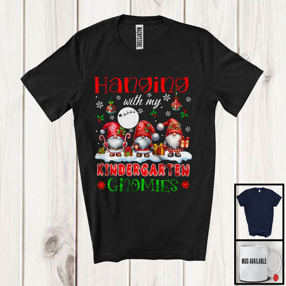 MacnyStore - Hanging With My Kindergarten Gnomies; Adorable Christmas Three Gnomes; Students Teacher T-Shirt