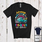 MacnyStore - Happy 100 Days Of School, Adorable Pickup Truck Leopard Flowers Rainbow, Student Teacher T-Shirt