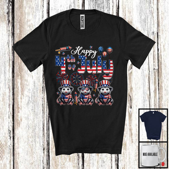 MacnyStore - Happy 4th Of July, Adorable Three American Flag Opossum Sunglasses, Patriotic Animal Lover T-Shirt