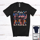 MacnyStore - Happy 4th Of July, Amazing Independence Day Three American Flag Beagle, Patriotic Fireworks T-Shirt