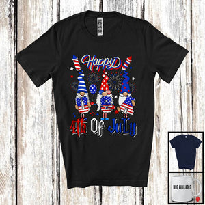 MacnyStore - Happy 4th Of July, Lovely Independence Day USA Flag Three Gnomes, Gnomies Patriotic Group T-Shirt