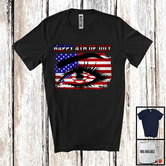 MacnyStore - Happy 4th Of July, Proud Independence Day America Flag In Eye, Girls Women Patriotic Group T-Shirt