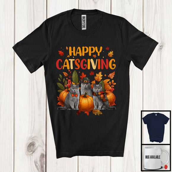 MacnyStore - Happy Catsgiving; Wonderful Thanksgiving British Shorthair Cat Owner; Fall Leaf Pumpkin T-Shirt