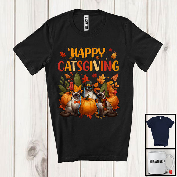 MacnyStore - Happy Catsgiving; Wonderful Thanksgiving Siamese Cat Owner; Fall Leaf Pumpkin T-Shirt