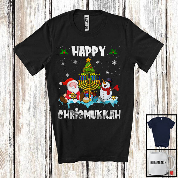 MacnyStore - Happy Chrismukkah; Adorable Christmas Tree Hanukkah Menorah Snowman; Snow Family T-Shirt