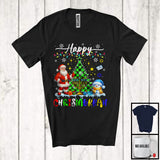 MacnyStore - Happy Chrismukkah; Humorous Christmas Plaid Tree Hanukkah Menorah; Santa Snowman Family T-Shirt