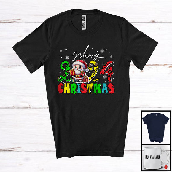 MacnyStore - Happy Christmas 2024, Adorable Christmas Snow X-mas Leopard Santa, Matching Family Group T-Shirt