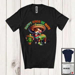 MacnyStore - Happy Cinco De Mayo, Lovely Mexican Cow Sombrero Drinking Margarita Lover, Family Group T-Shirt