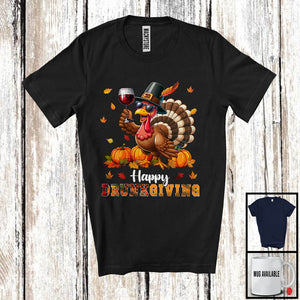 MacnyStore - Happy Drunkgiving; Joyful Plaid Thanksgiving Turkey Drinking Wine; Drunker Drinking Team T-Shirt