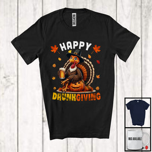 MacnyStore - Happy Drunkgiving; Sarcastic Thanksgiving Turkey Drinking Beer; Drunker Team Family T-Shirt