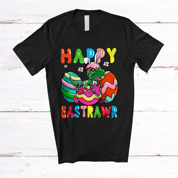 MacnyStore - Happy Eastrawr; Lovely Easter Day Bunny T-Rex Born In Easter Eggs; Flowers Matching Family Group T-Shirt