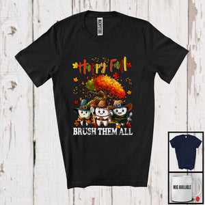 MacnyStore - Happy Fall Brush Them All; Lovely Thanksgiving Three Teeth Fall Tree; Dental Dentist Group T-Shirt