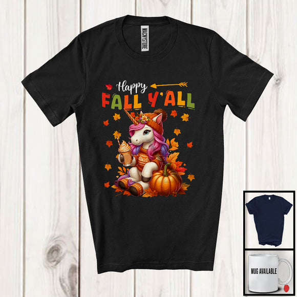 MacnyStore - Happy Fall Y'all; Adorable Thanksgiving Unicorn Pumpkin Spice; Animal Lover Matching Family Group T-Shirt