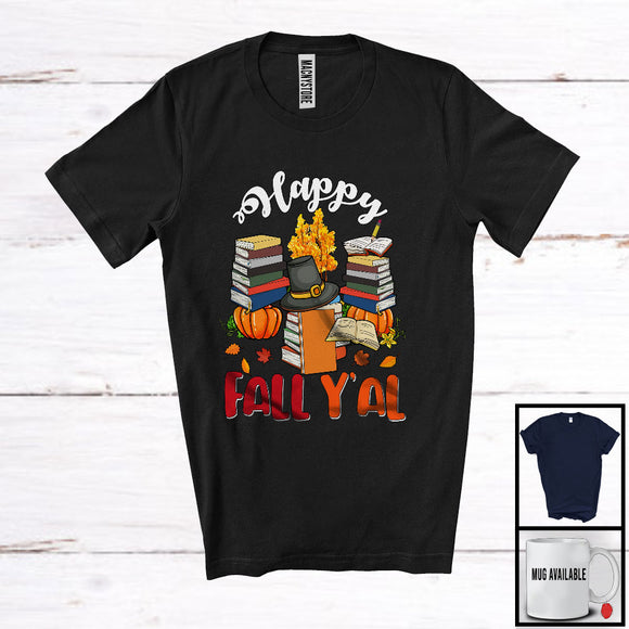 MacnyStore - Happy Fall Y'all, Awesome Thanksgiving Autumn Leaves Books Pumpkins, Librarian Group T-Shirt