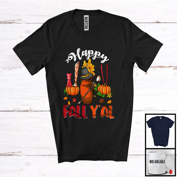 MacnyStore - Happy Fall Y'all, Awesome Thanksgiving Autumn Leaves Three Pumpkins Tools, Bartender Group T-Shirt