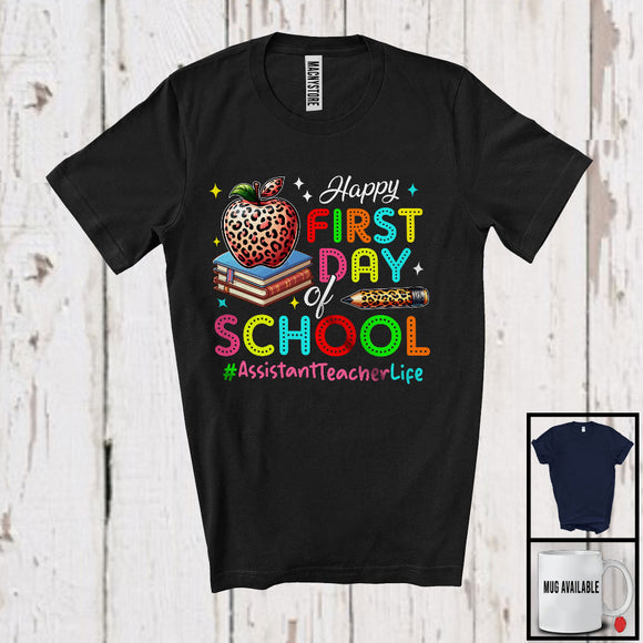 MacnyStore - Happy First Day Of School Assistant Teacher; Amazing Back To School Leopard Pencils Group T-Shirt