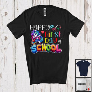 MacnyStore - Happy First Day Of School, Adorable Back To School Dabbing Unicorn, Team Students Teachers T-Shirt