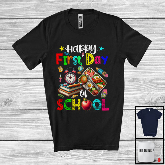 MacnyStore - Happy First Day Of School, Colorful Summer Vacation Lunch Lady Tools, Matching Group T-Shirt