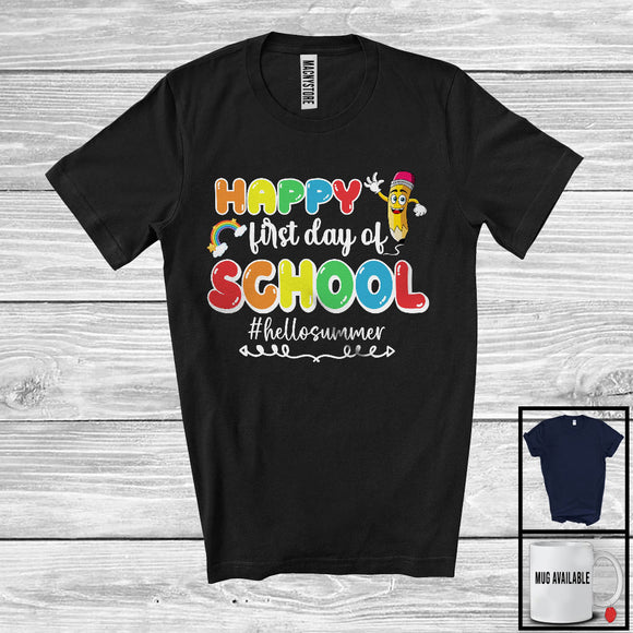 MacnyStore - Happy First Day Of School, Joyful Summer Vacation Pencil Rainbow Lover, Students Group T-Shirt