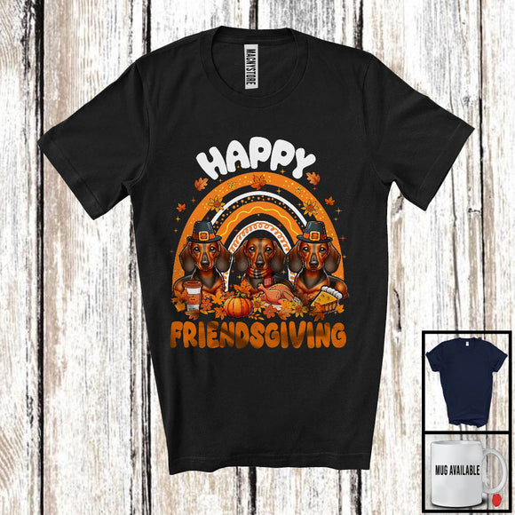 MacnyStore - Happy Friendsgiving, Wonderful Thanksgiving Three Dachshund Owner, Rainbow Fall Leaves T-Shirt