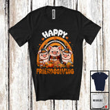 MacnyStore - Happy Friendsgiving, Wonderful Thanksgiving Three Pig Owner, Rainbow Fall Leaves T-Shirt