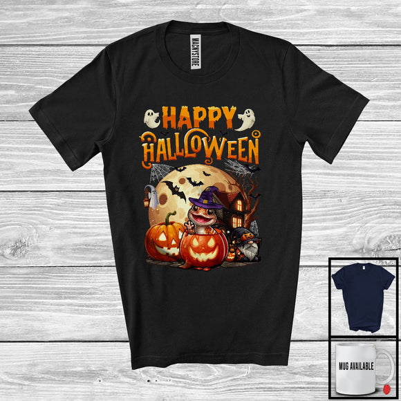 MacnyStore - Happy Halloween, Adorable Halloween Costume Gecko Witch, Moon Pumpkin Wild Animal Lover T-Shirt