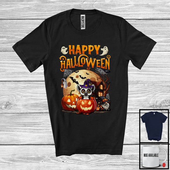 MacnyStore - Happy Halloween, Adorable Halloween Costume Lemur Witch, Moon Pumpkin Wild Animal Lover T-Shirt