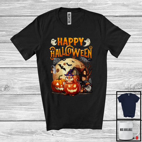 MacnyStore - Happy Halloween, Adorable Halloween Costume Squirrel Witch, Moon Pumpkin Wild Animal Lover T-Shirt