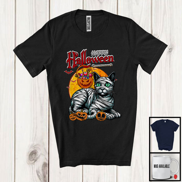 MacnyStore - Happy Halloween, Horror Halloween Costume Mummy Cat, Carved Pumpkin Candy Lover T-Shirt