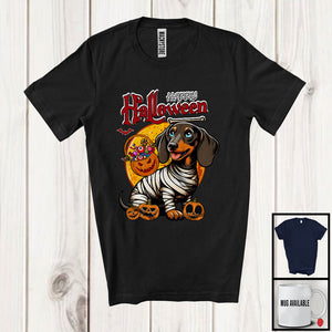 MacnyStore - Happy Halloween, Horror Halloween Costume Mummy Dachshund, Carved Pumpkin Candy Lover T-Shirt