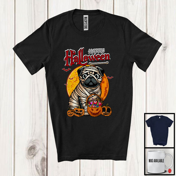 MacnyStore - Happy Halloween, Horror Halloween Costume Mummy Pug, Carved Pumpkin Candy Lover T-Shirt