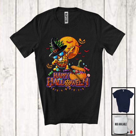 MacnyStore - Happy Halloween, Joyful Halloween Witch Pineapple Fruit Dabbing Vegan, Pumpkin Candy Lover T-Shirt