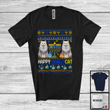 MacnyStore - Happy HanukCat; Adorable Hanukkah Sweater Two Cat Menorah; Chanukah Matching Family Group T-Shirt