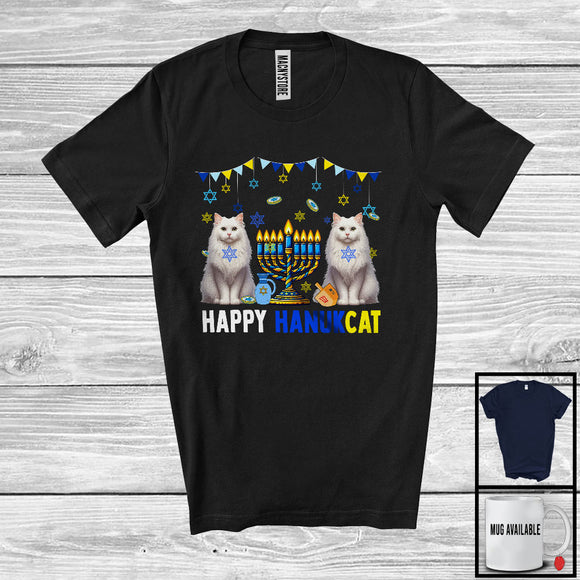 MacnyStore - Happy HanukCat; Adorable Hanukkah Two Cats Lover Menorah; Chanukah Matching Family Group T-Shirt