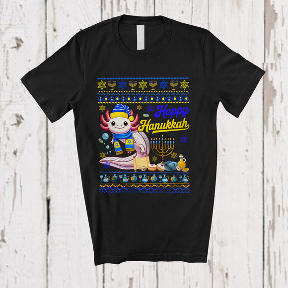 MacnyStore - Happy Hanukkah; Adorable Chanukah Axolot With Menorah Lover; Sweater Family Group T-Shirt