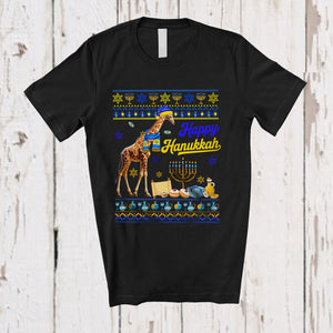 MacnyStore - Happy Hanukkah; Adorable Chanukah Giraffe With Menorah Lover; Sweater Family Group T-Shirt