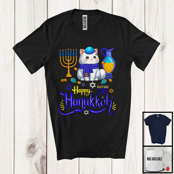 MacnyStore - Happy Hanukkah; Happy Chanukah Lovely Cat With Menorah; Animal Family Group T-Shirt